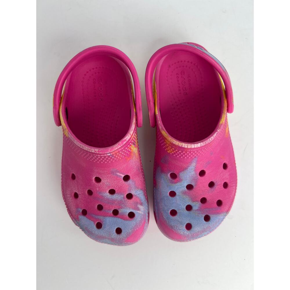 Crocs Kids Classic Electric Pink Marbled Dye Water Clogs Size C11